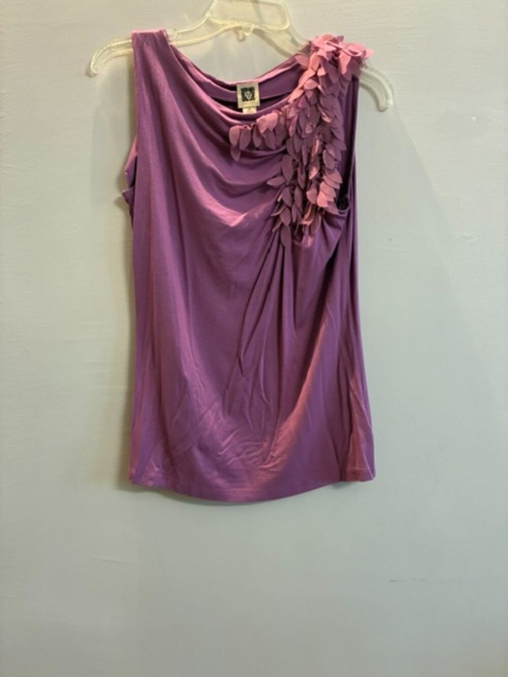 Anne Klein Purple Floral Applique Sleeveless Top